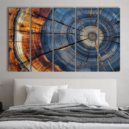 Colorful Tree Rings Canvas Print,Elegant Natural Wall Art, 5 Piece B Extra Large Cavas Print Wall Art Decor