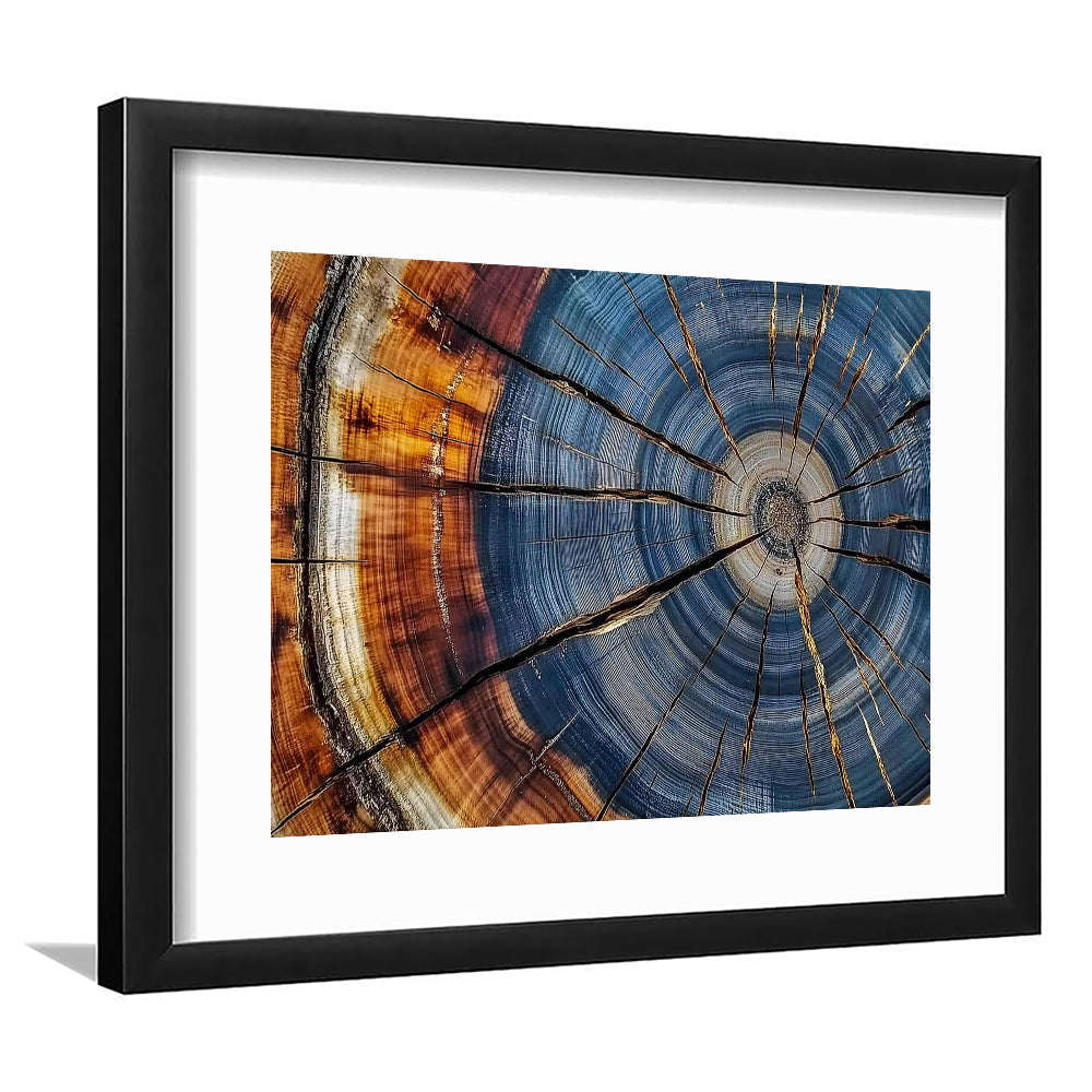 Colorful Tree Rings Art Print,Elegant Natural Wall Art, Framed Art Print White Border