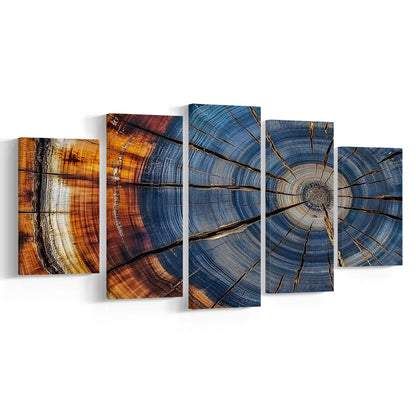 Colorful Tree Rings Canvas Print,Elegant Natural Wall Art, 5 Piece Large Cavas Print Wall Art