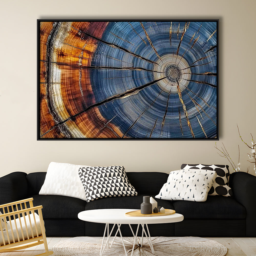 Colorful Tree Rings Canvas Print,Elegant Natural Wall Art, Framed Cavas Print, Floating Frame