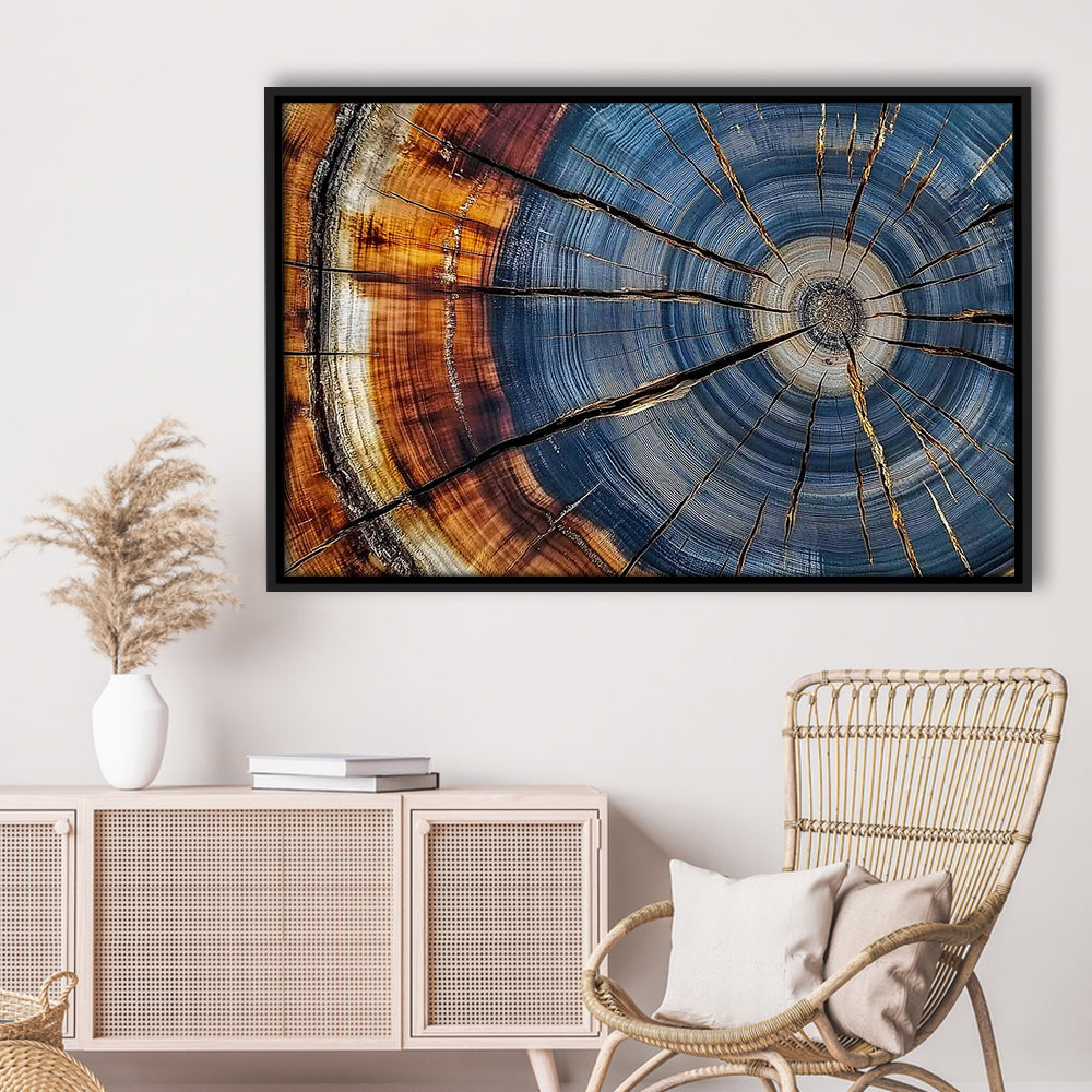 Colorful Tree Rings Canvas Print,Elegant Natural Wall Art, Framed Cavas Print, Floating Frame