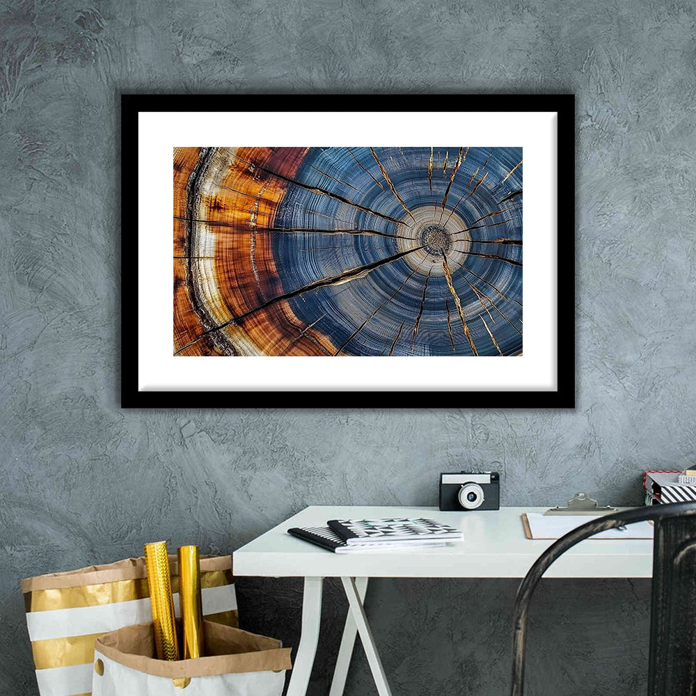 Colorful Tree Rings Art Print,Elegant Natural Wall Art, Framed Art Print White Border