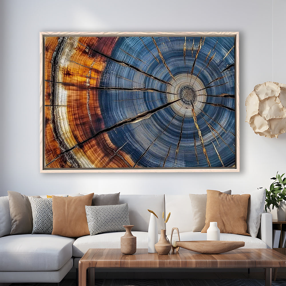 Colorful Tree Rings Canvas Print,Elegant Natural Wall Art, Framed Cavas Print, Floating Frame