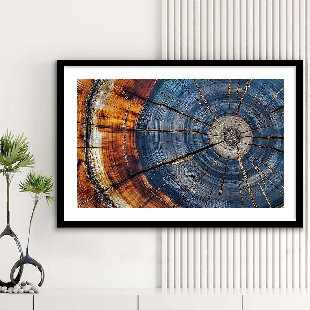 Colorful Tree Rings Art Print,Elegant Natural Wall Art, Framed Art Print White Border