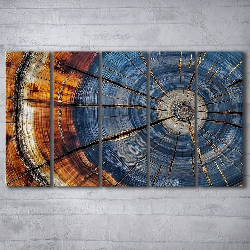 Colorful Tree Rings Canvas Print,Elegant Natural Wall Art, 5 Piece B Extra Large Cavas Print Wall Art Decor