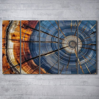 Colorful Tree Rings Canvas Print,Elegant Natural Wall Art, 5 Piece B Extra Large Cavas Print Wall Art Decor