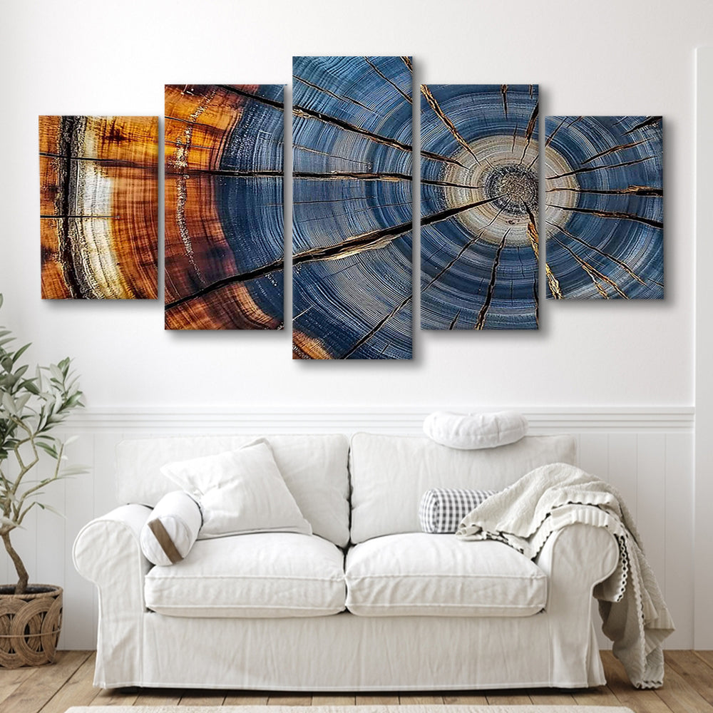 Colorful Tree Rings Canvas Print,Elegant Natural Wall Art, 5 Piece Large Cavas Print Wall Art