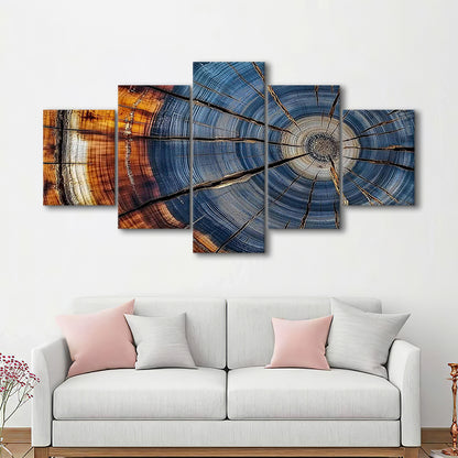 Colorful Tree Rings Canvas Print,Elegant Natural Wall Art, 5 Piece Large Cavas Print Wall Art