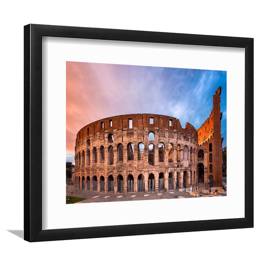 Colosseum Rome Italy, Stadium Canvas, Sport Art, Gift for him, White Border Framed Art Print Wall Decor