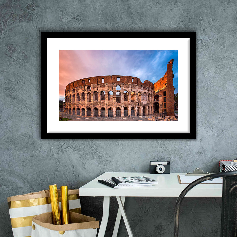 Colosseum Rome Italy, Stadium Canvas, Sport Art, Gift for him, White Border Framed Art Print Wall Decor