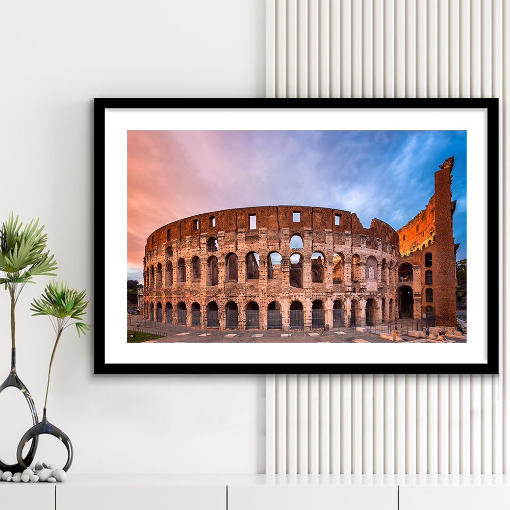 Colosseum Rome Italy, Stadium Canvas, Sport Art, Gift for him, White Border Framed Art Print Wall Decor