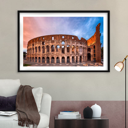 Colosseum Rome Italy, Stadium Canvas, Sport Art, Gift for him, White Border Framed Art Print Wall Decor