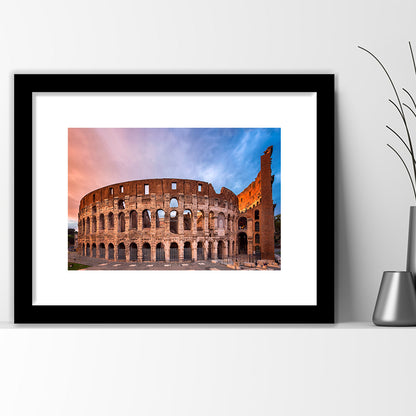 Colosseum Rome Italy, Stadium Canvas, Sport Art, Gift for him, White Border Framed Art Print Wall Decor