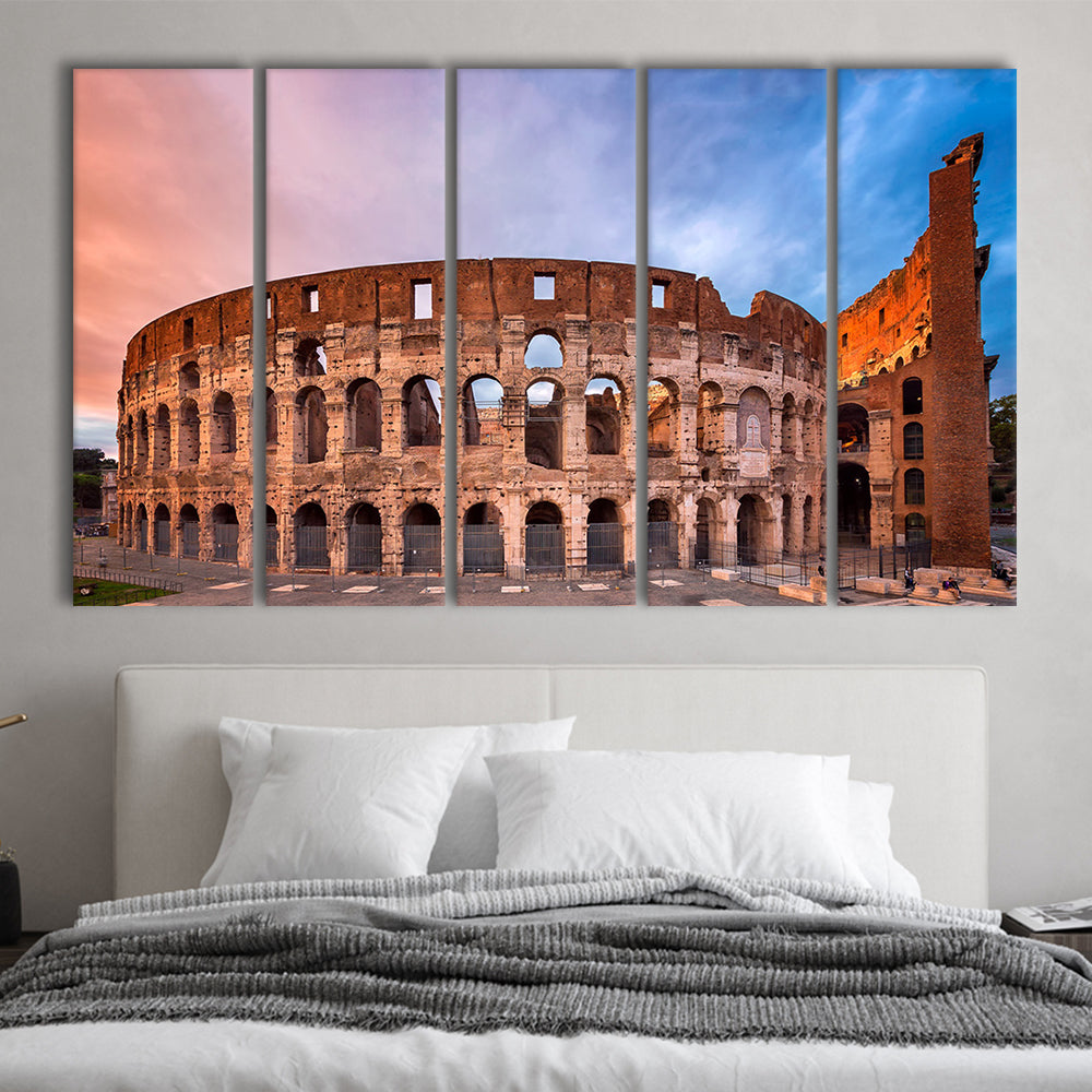 Colosseum Rome Italy, Stadium Canvas, Sport Art, 5 Panel B, Extra Large Canvas, Canvas Print Wall Art