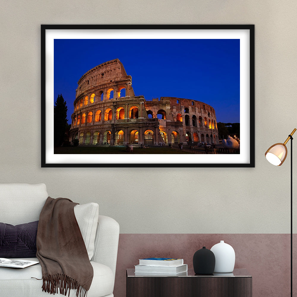 Colosseum in Italy, Stadium Canvas, Sport Art, Gift for him, White Border Framed Art Print Wall Decor