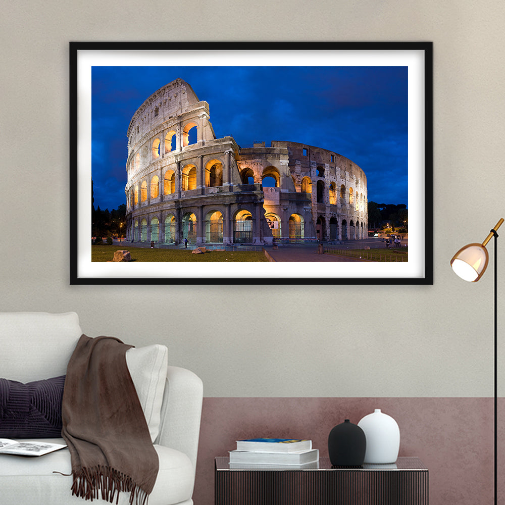 Colosseum in Rome Italy, Stadium Canvas, Sport Art, Gift for him, White Border Framed Art Print Wall Decor