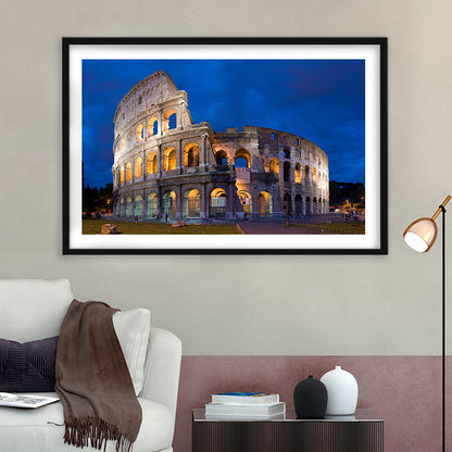 Colosseum in Rome Italy, Stadium Canvas, Sport Art, Gift for him, White Border Framed Art Print Wall Decor