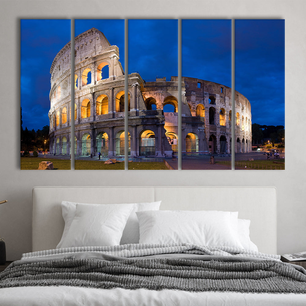 Colosseum in Rome Italy, Stadium Canvas, Sport Art, 5 Panel B, Extra Large Canvas, Canvas Print Wall Art