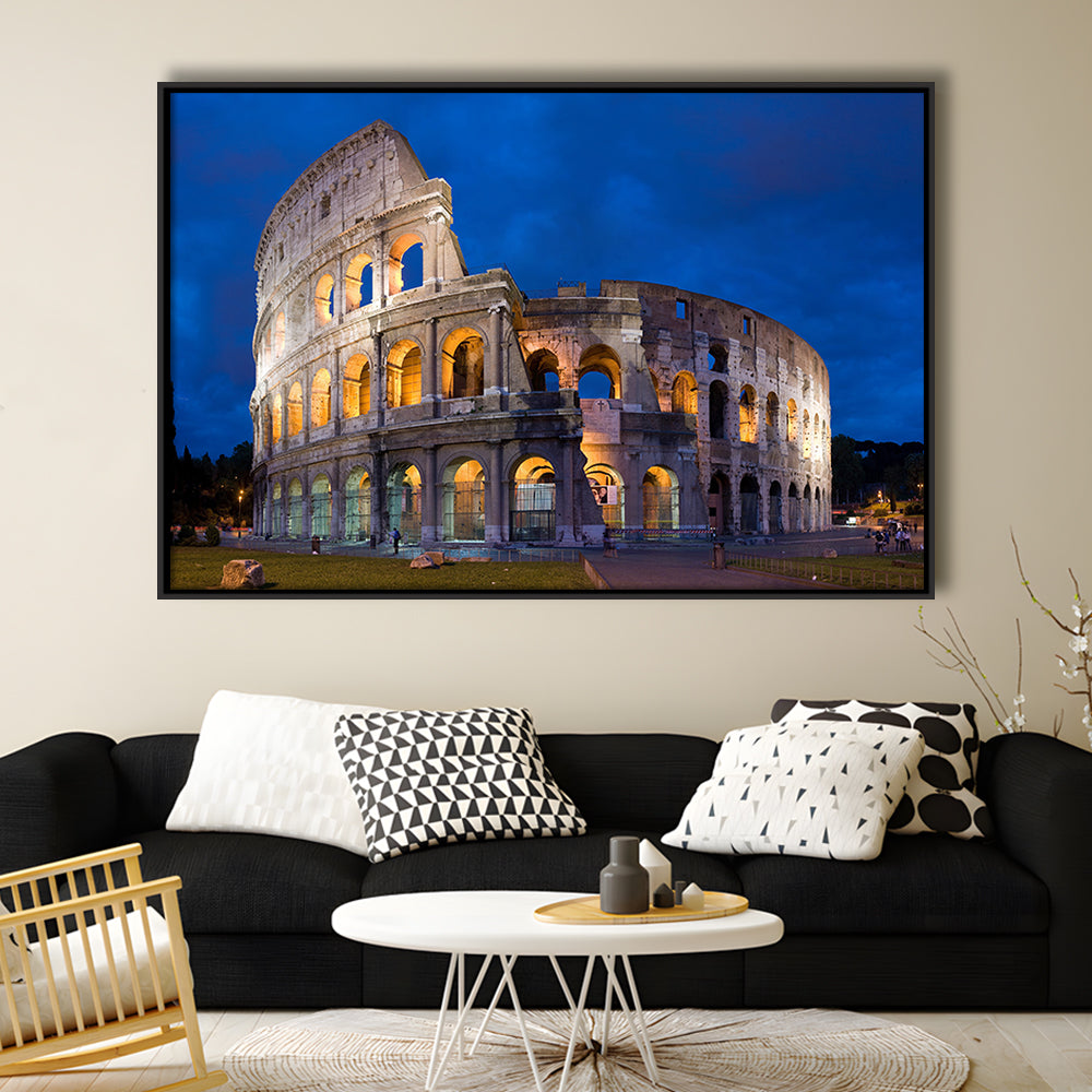 Colosseum in Rome Italy, Stadium Canvas, Sport Art, Framed Canvas Print Wall Art, Floating Frame