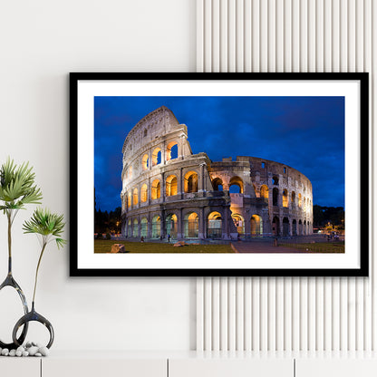 Colosseum in Rome Italy, Stadium Canvas, Sport Art, Gift for him, White Border Framed Art Print Wall Decor