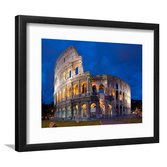 Colosseum in Rome Italy, Stadium Canvas, Sport Art, Gift for him, White Border Framed Art Print Wall Decor