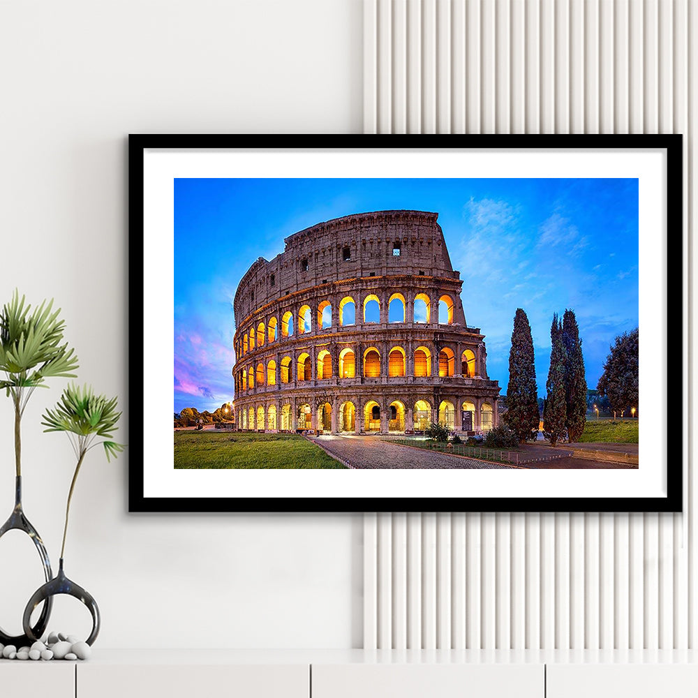 Colosseum in Rome, Stadium Canvas, Sport Art, Gift for him, White Border Framed Art Print Wall Decor