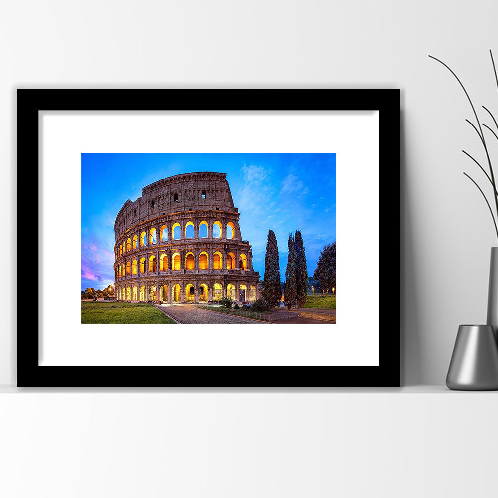 Colosseum in Rome, Stadium Canvas, Sport Art, Gift for him, White Border Framed Art Print Wall Decor