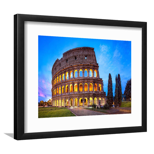 Colosseum in Rome, Stadium Canvas, Sport Art, Gift for him, White Border Framed Art Print Wall Decor