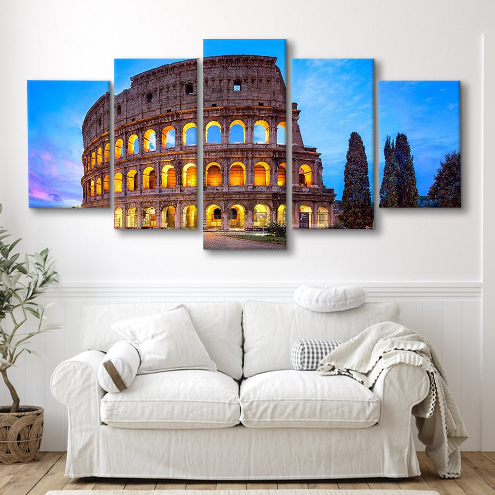 Colosseum in Rome, Stadium Canvas, Sport Art, Gift for him, 5 Panel, Large Canvas, Canvas Print Wall Art