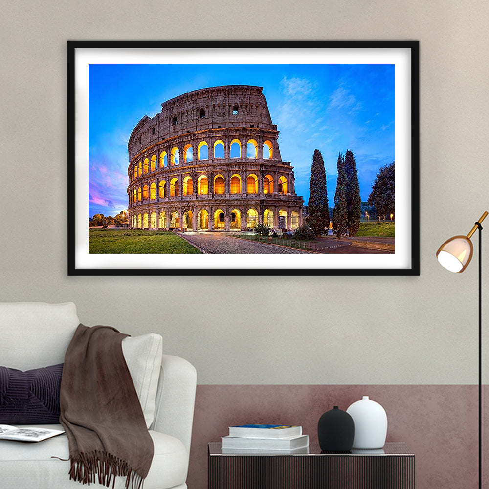 Colosseum in Rome, Stadium Canvas, Sport Art, Gift for him, White Border Framed Art Print Wall Decor