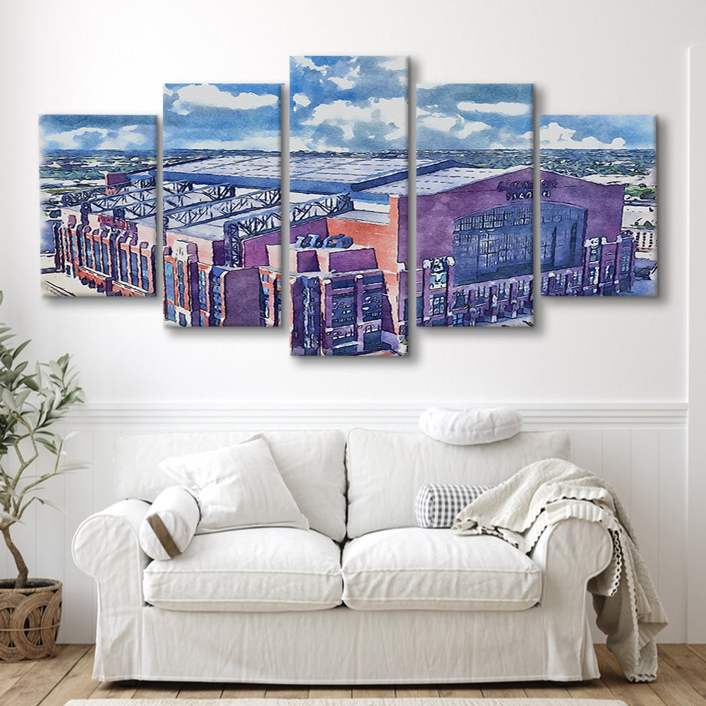 Colts Football Stadium- Lucas Oil Painting Stadium Watercolor, Sport Art, Mixed 5 Panel, Canvas Print Wall Art