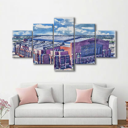 Colts Football Stadium- Lucas Oil Painting Stadium Watercolor, Sport Art, Mixed 5 Panel, Canvas Print Wall Art