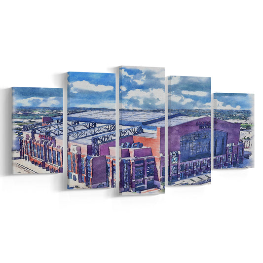 Colts Football Stadium- Lucas Oil Painting Stadium Watercolor, Sport Art, Mixed 5 Panel, Canvas Print Wall Art