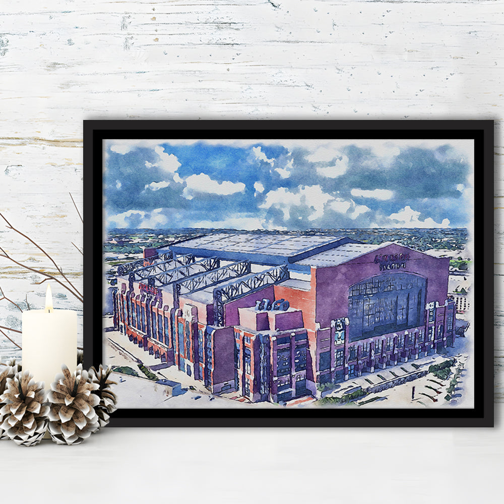 Colts Football Stadium- Lucas Oil Painting Stadium Watercolor, Sport Gift Art, Framed Canvas Print Wall Art