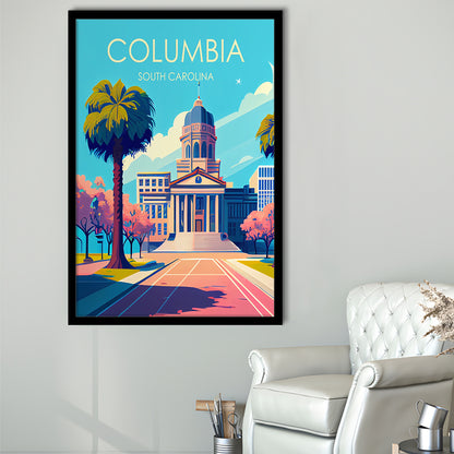 Columbia South Carolina Retro Art Print, Columbia City Wall Art, Framed Art Print, Picture Framed, Painting Art