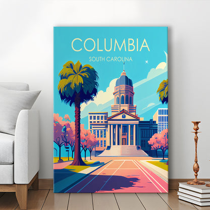Columbia South Carolina Retro Art Print, Columbia City Wall Art, Canvas Print, Painting Canvas, Living Room Decor