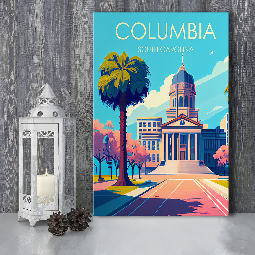 Columbia South Carolina Retro Art Print, Columbia City Wall Art, Canvas Print, Painting Canvas, Living Room Decor