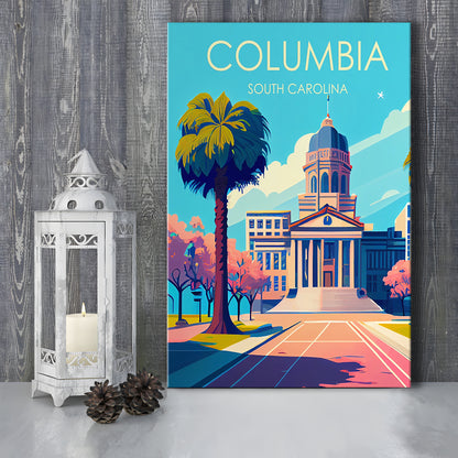 Columbia South Carolina Retro Art Print, Columbia City Wall Art, Canvas Print, Painting Canvas, Living Room Decor
