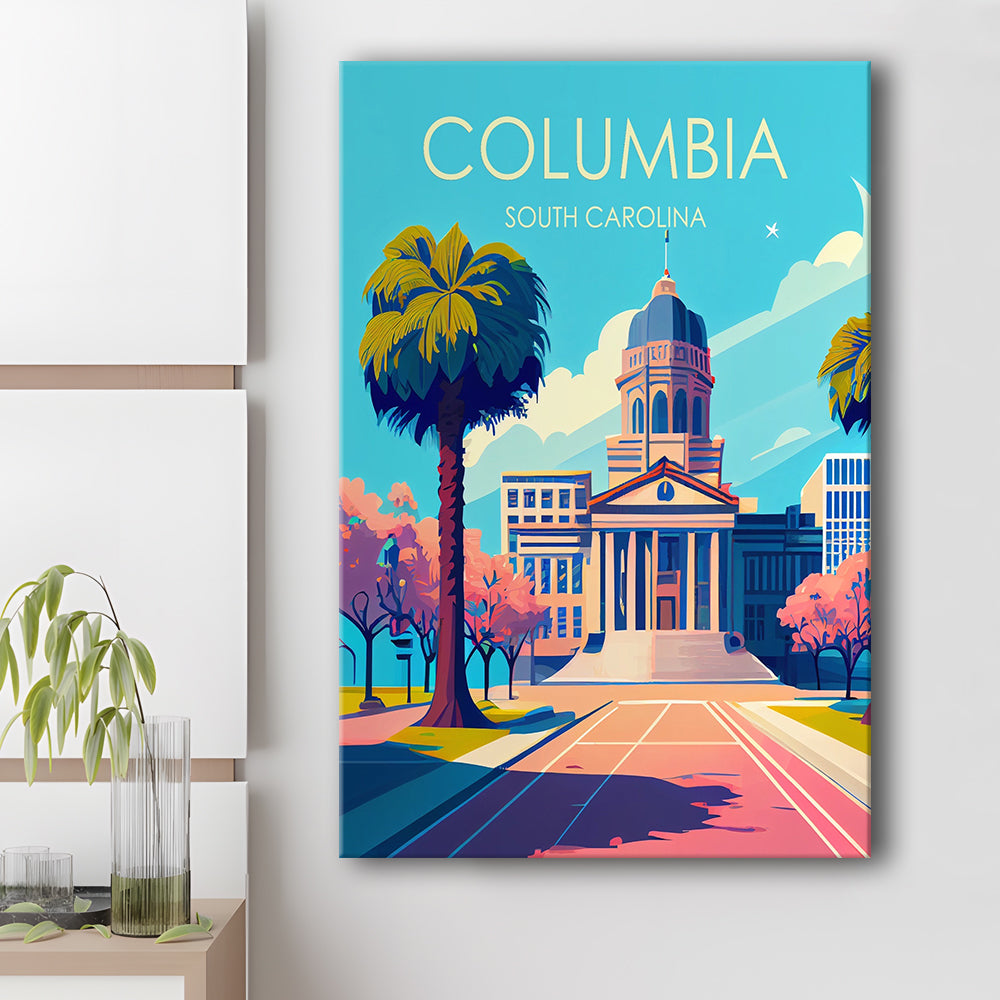 Columbia South Carolina Retro Art Print, Columbia City Wall Art, Canvas Print, Painting Canvas, Living Room Decor