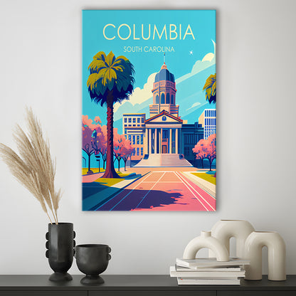 Columbia South Carolina Retro Art Print, Columbia City Wall Art, Canvas Print, Painting Canvas, Living Room Decor