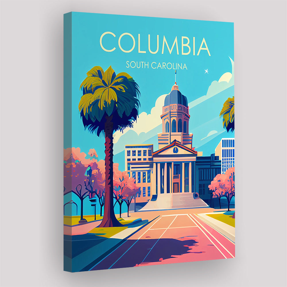 Columbia South Carolina Retro Art Print, Columbia City Wall Art, Canvas Print, Painting Canvas, Living Room Decor