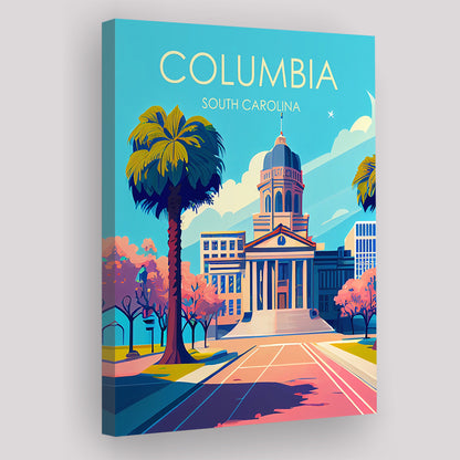 Columbia South Carolina Retro Art Print, Columbia City Wall Art, Canvas Print, Painting Canvas, Living Room Decor
