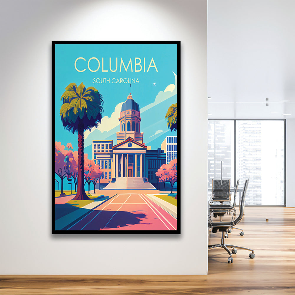 Columbia South Carolina Retro Art Print, Columbia City Wall Art, Framed Art Print, Picture Framed, Painting Art