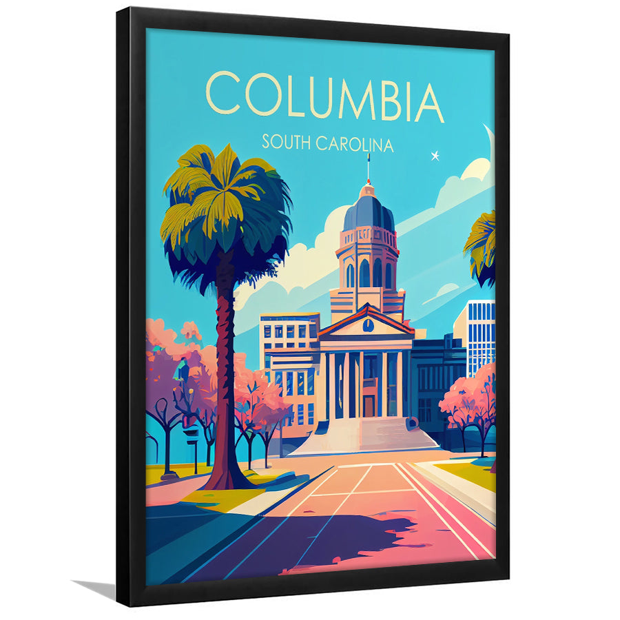 Columbia South Carolina Retro Art Print, Columbia City Wall Art, Framed Art Print, Picture Framed, Painting Art