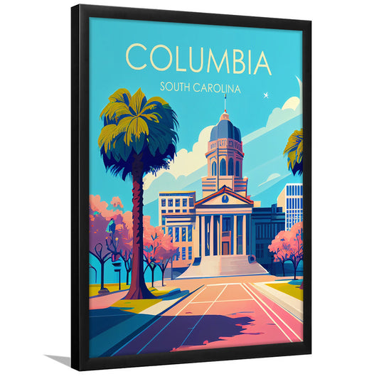 Columbia South Carolina Retro Art Print, Columbia City Wall Art, Framed Art Print, Picture Framed, Painting Art