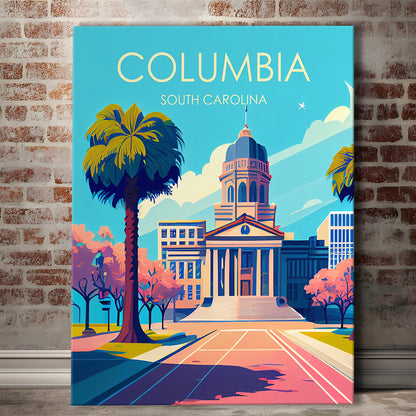 Columbia South Carolina Retro Art Print, Columbia City Wall Art, Canvas Print, Painting Canvas, Living Room Decor