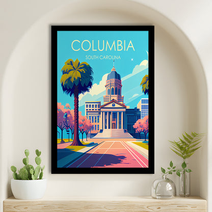 Columbia South Carolina Retro Art Print, Columbia City Wall Art, Framed Art Print, Picture Framed, Painting Art