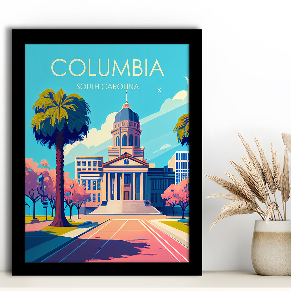 Columbia South Carolina Retro Art Print, Columbia City Wall Art, Framed Art Print, Picture Framed, Painting Art