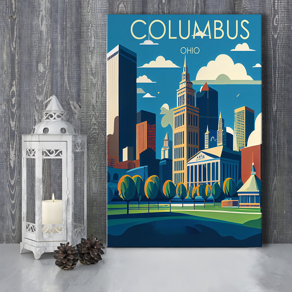 Columbus Ohio Retro Art Print, Columbus City Wall Art, Canvas Print, Painting Canvas, Living Room Decor