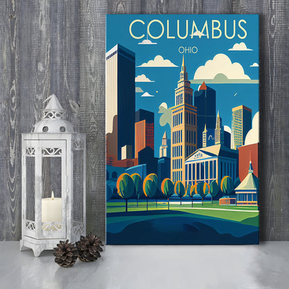 Columbus Ohio Retro Art Print, Columbus City Wall Art, Canvas Print, Painting Canvas, Living Room Decor